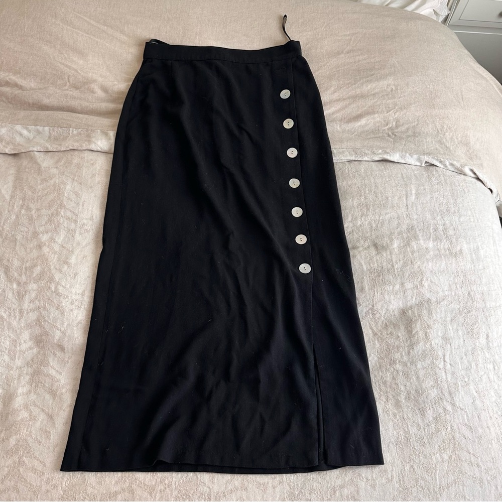 Vintage Black Maxi Skirt with Side Button Detail